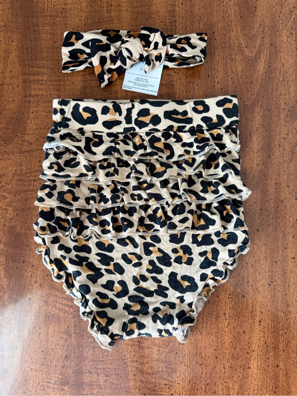Posh Peanut Leopard Ruffle Diaper Cover & Headband - Beige, Black, Brown
